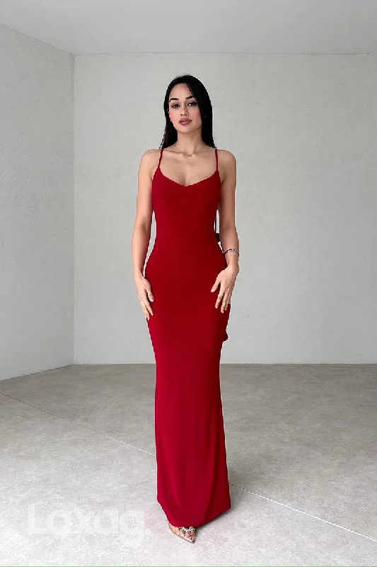 Women's Versatile Apparel Seasonal Fashion 22280 - Spaghetti Straps Backless Sleek Satin Mermaid Party Prom Formal Evening Dress