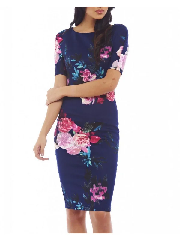 Women's Everyday Attire Seasonal Sale Womens Neoprene Floral Print Wear to Work Dress