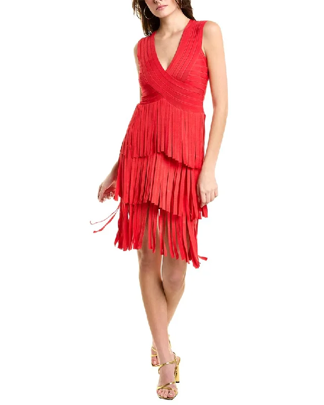 Modern Women's Clothes Spring Wardrobe Hervé Léger V Neck Fringed Midi Dress