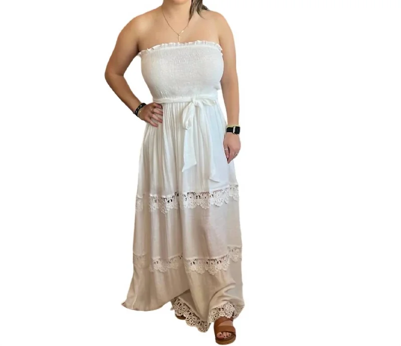 Women's Comfortable Garments Buy More, Save More Strapless Lace Maxi Dress In White