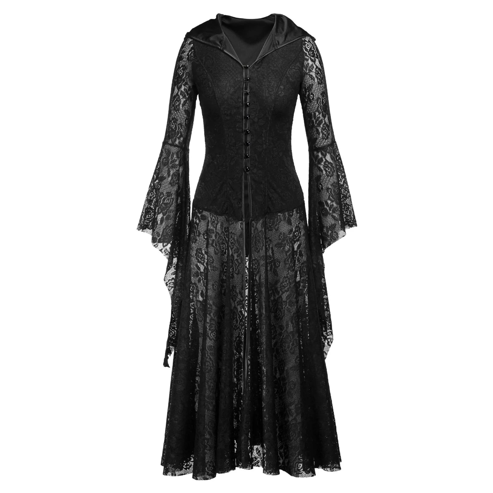 Trendy Athleisure Clothing For Women Mother'S Day Special JuliaFashion - Gothic Vestidos Vintage Lace Medieval Retro Cosplay Lace Party Long Sleeve Costumes Black Sexy Hooded Dress