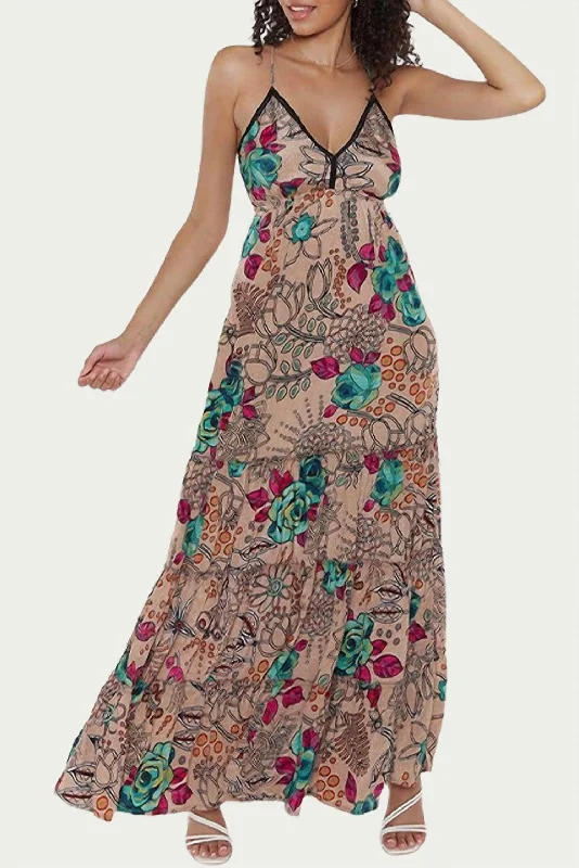 Women's Effortless Casual Outfit Limited Quantities Sapana Tiered Floral-Print Maxi Dress In Beige