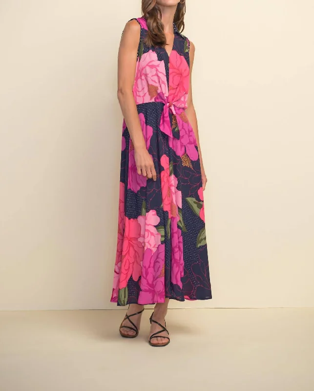 Women's Floral Print Outfit End - Of - Month Blowout Mixed Floral Midi Dress In Pink/multicolor