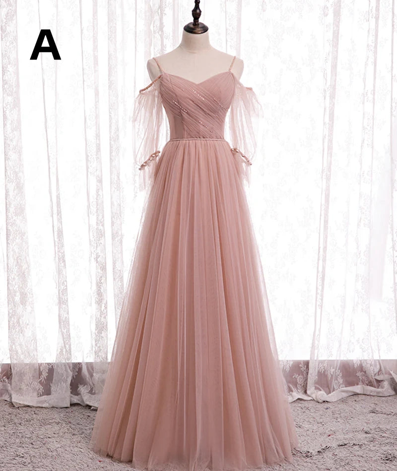 Luxury Women's Clothes Special Offer Pink Elegant A-line Tulle Long Ball Gown Evening Gown Bridesmaid Dress 8369