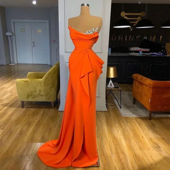 Stylish Women's Garments Style Upgrade Evening Dresses V Neck Sheath Evening Gowns Orange Party Dress Slit Sequins Formal Dress fashion Prom Dress   cg14318