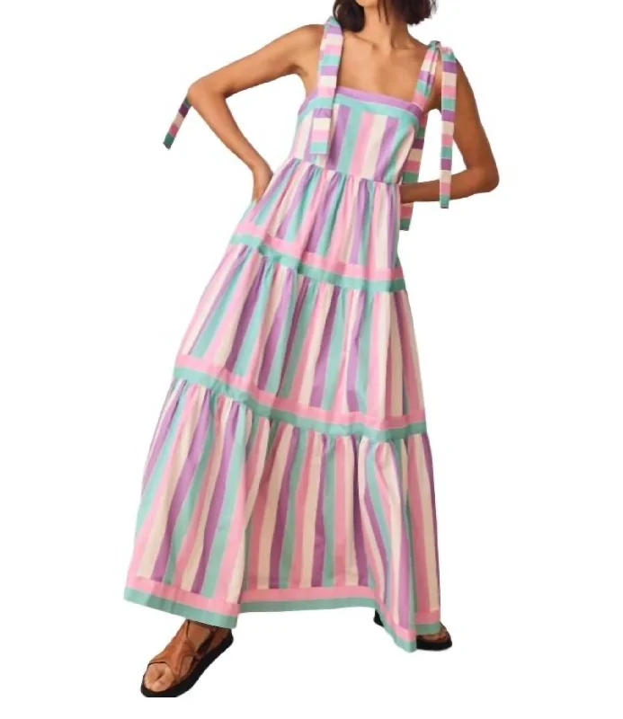 Women's Stylish Vacation Attire Spring Fashion Jessica Candy Stripe Maxi Dress