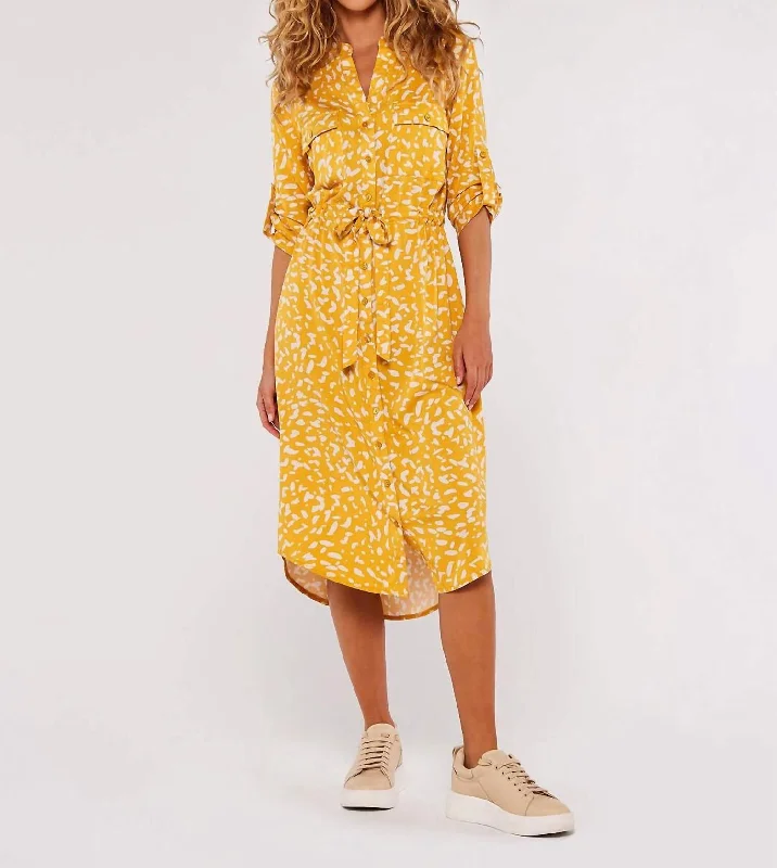 Women's High-Fashion Outfit Stylish Spring Fashion Floral Dress In Mustard/yellow