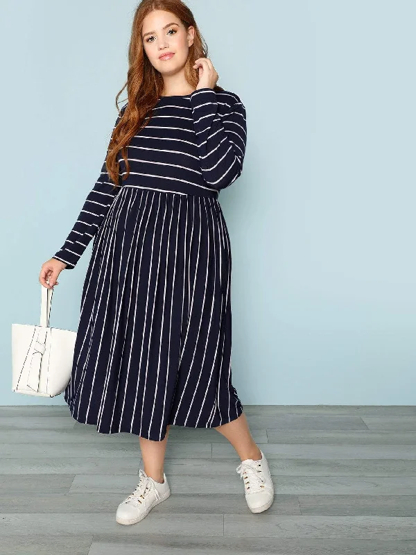 Modern Women's Attire Great Prices On Feminine Styles Plus Long Sleeve Striped Dress