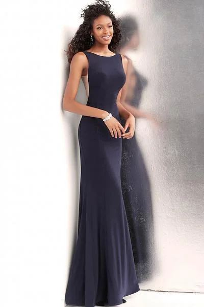 Women's Fashionable Clothing Sets Fashion Sale JVN by Jovani - Sleeveless Bateau Jersey Trumpet Dress JVN67097 - 1 pc Navy In Size 2 Available