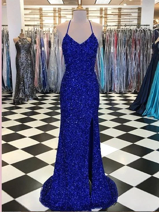 Women's Evening Attire Holiday Sale Trumpet/Mermaid Royal Blue Long Prom Dresses Spaghetti Straps Beading Evening Gowns cg1998