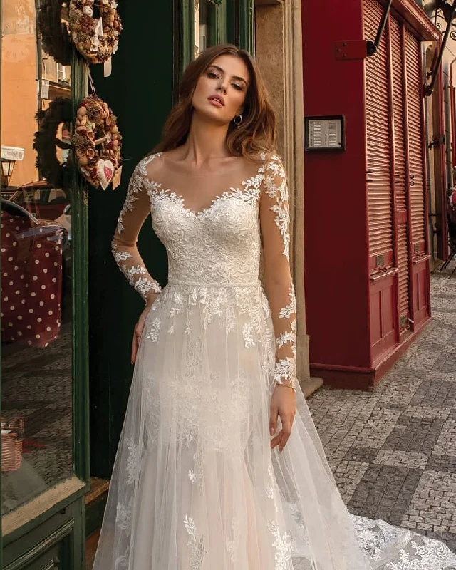 Women's Vintage Attire Fashion Sale Modern Long Sleeves Mermaid Lace Ivory Wedding Dresses