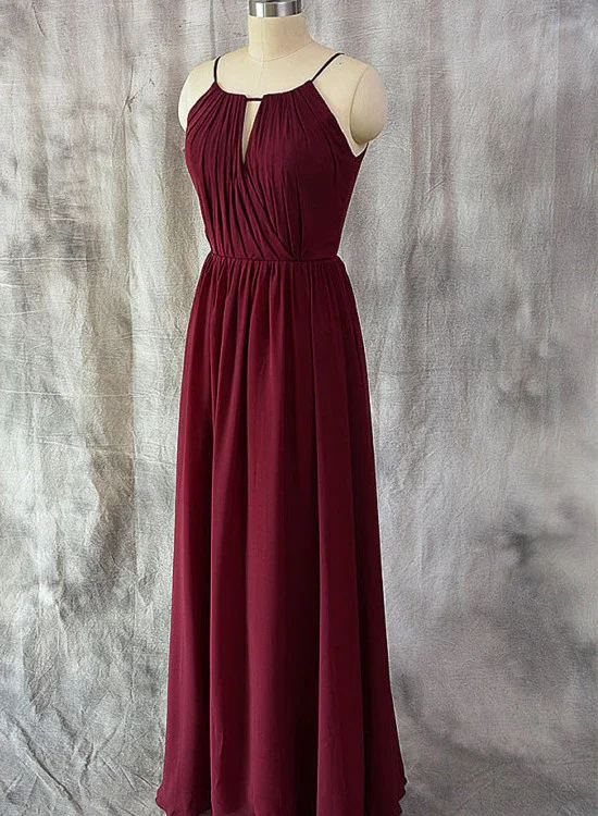 Fashionable Women's Clothing Stylish Looks Charming Chiffon Wine Red Round Neckline Party Dress, Beautiful Bridesmaid Dress gh432