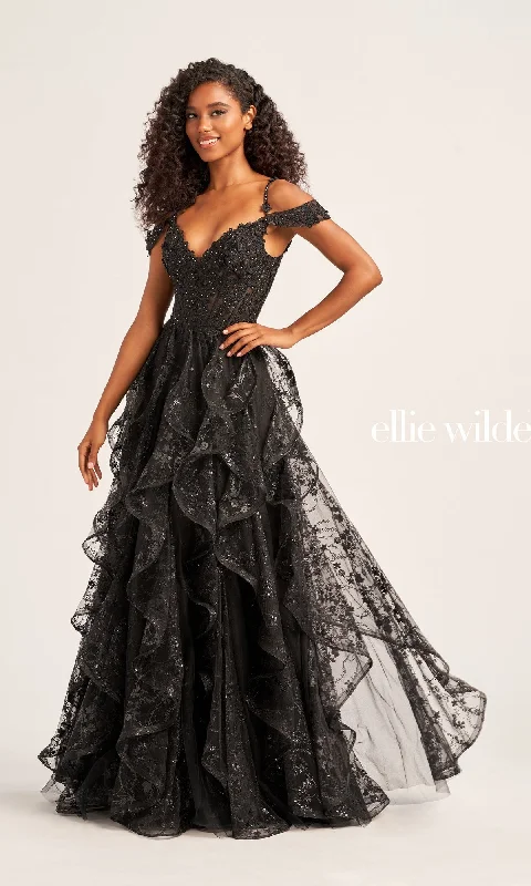 Women's Date Night Outfit Style Upgrade Ellie Wilde Ruffled Long Prom Ball Gown EW35218