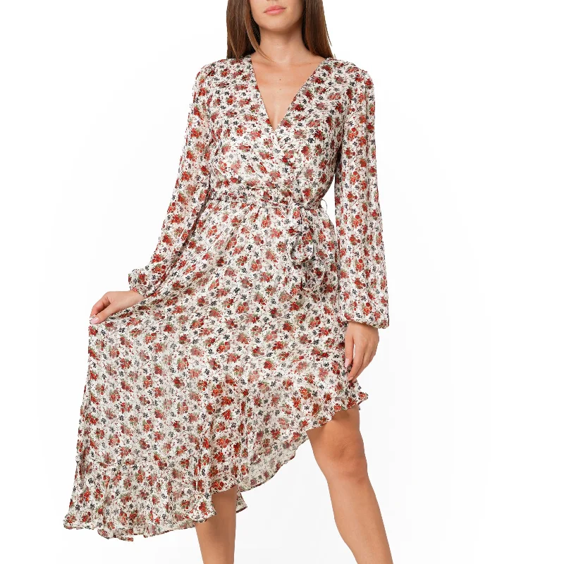 Women's Trendy Activewear Apparel Trendy Styles Floral Asymmetrical Ruffle Hem Wrap Dress In Victoria Garden