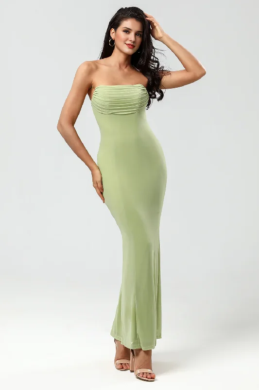 Women's Vintage Garments Fashionista Favorites Lemon green mermaid strapless and floor slit bridesmaid dress