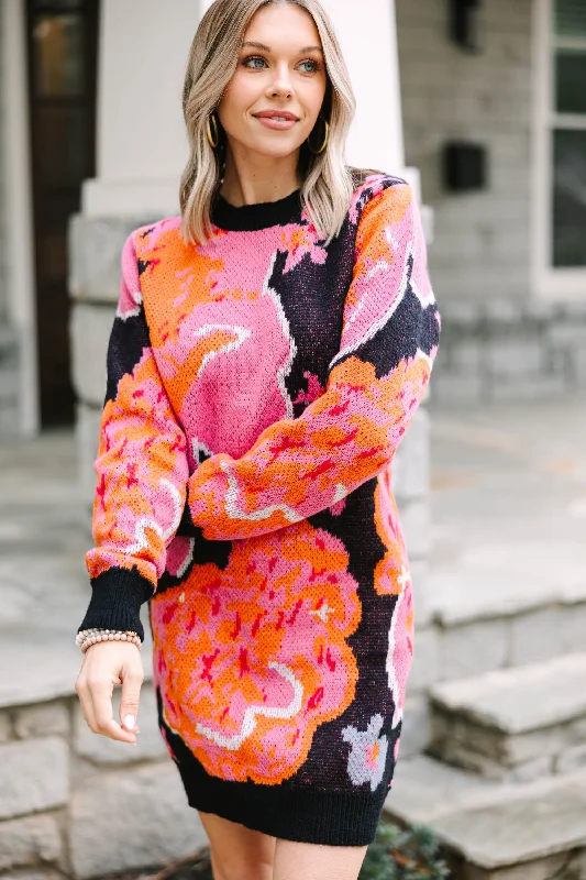 Timeless Women's Apparel Anniversary Sale Tell It All Black Floral Sweater Dress