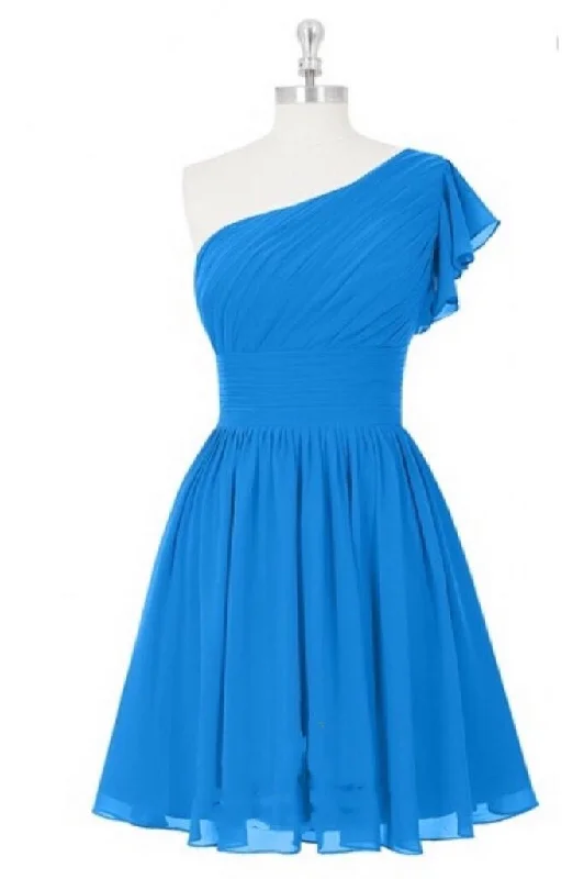 Women's Versatile Apparel Evening Looks Blue One-Shoulder A-Line Short Bridesmaid Dress