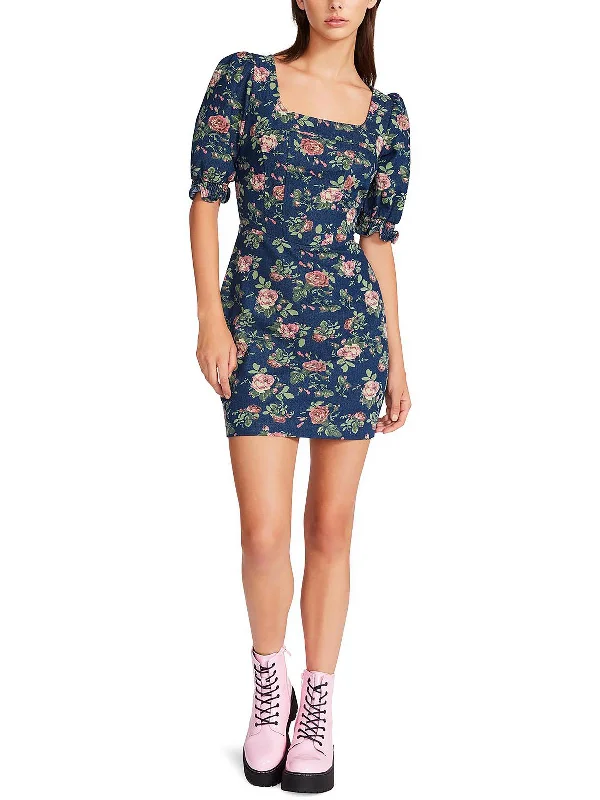 Women's Tailored Outfit Hot Trends Womens Floral Square Neck Mini Dress