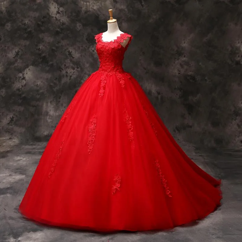 Stylish Women's Clothing Wardrobe Refresh Red Ball Gown Wedding Dresses Lace Tulle Sweet 16 Dresses