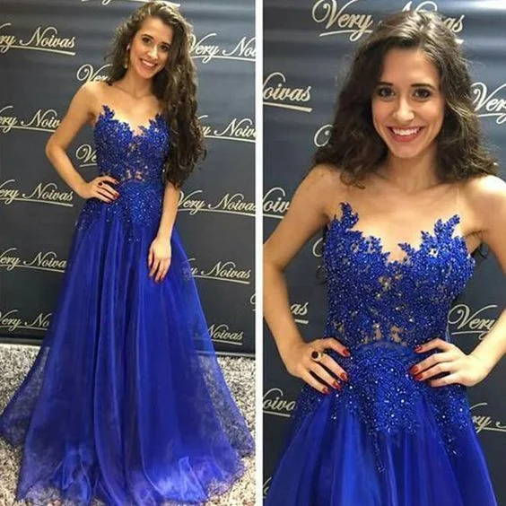 Women's Holiday Clothes Seasonal Trends royal blue prom dresses 2020 sweetheart neckline lace appliques organza a line evening dresses gowns   cg13189