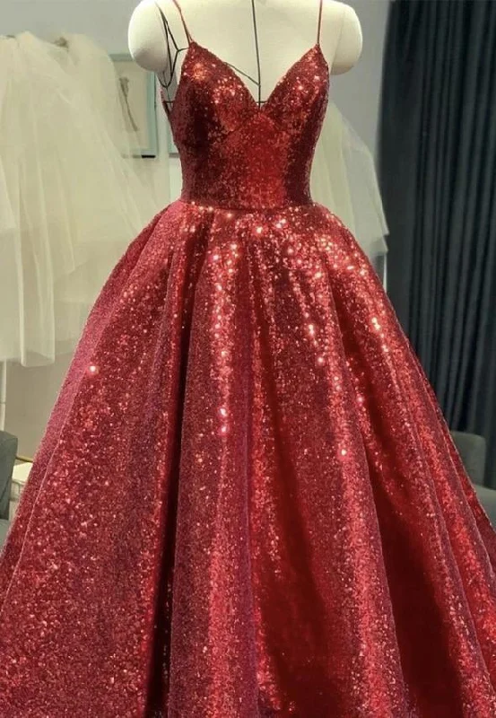 Formal Outfit For Women Elegant Style Red sequins long ball gown prom dress shiny evening dress    cg15034