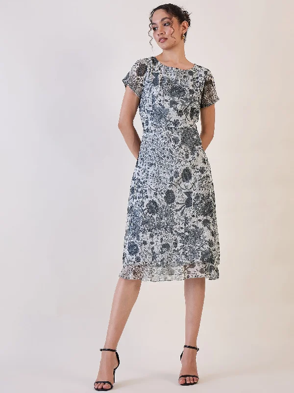 Women's Clothes For Work Events Fashion Sale Grey Floral Comfort Fit Shift Dress