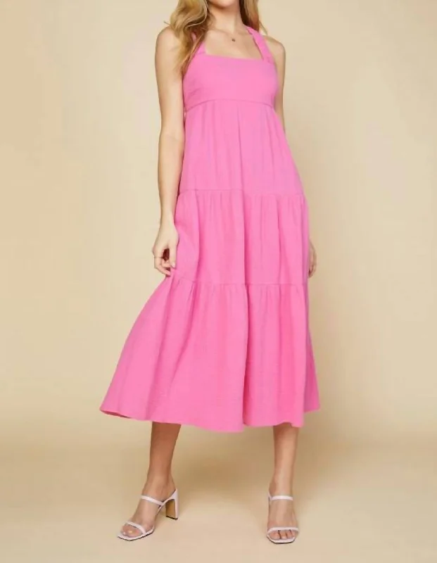 Women's Outfit Limited Quantities Cross Back Tiered Maxi Dress In Pink