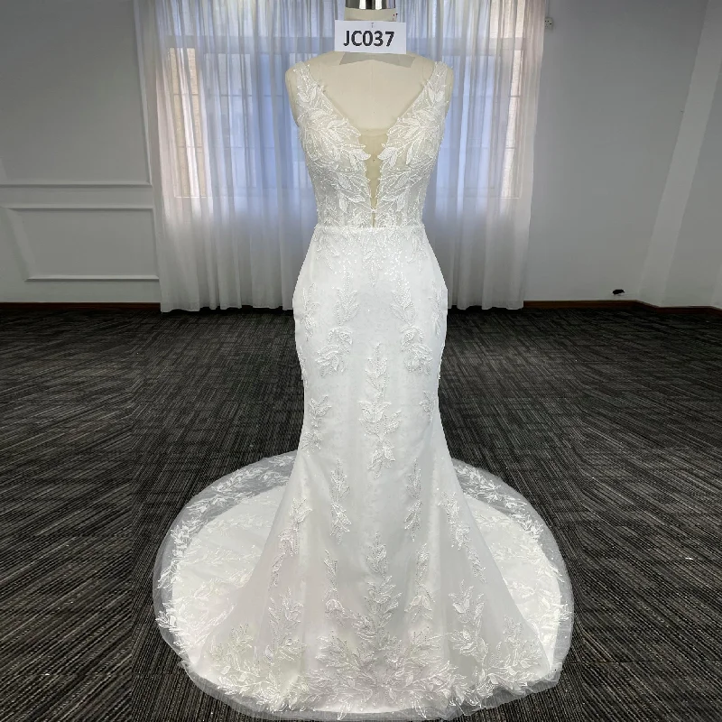 Women's Functional Outdoor Garments Anniversary Sale Sexy Luxury Plunging Neck Mermaid Lace Wedding Dress