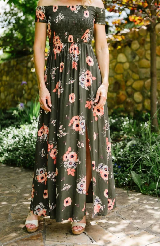 Women's Transitional Outfit Latest Fashion Poppy & Daisy Floral Maxi In Olive