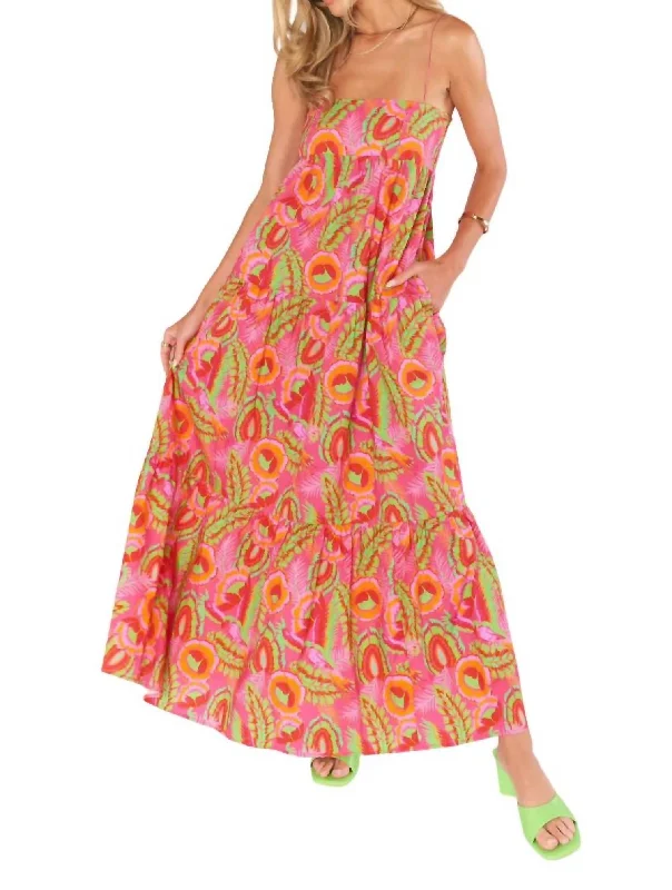 Women's Elegant Garments Feminine Soft - Hued Styles Long Weekend Maxi Dress In Paradise Palms