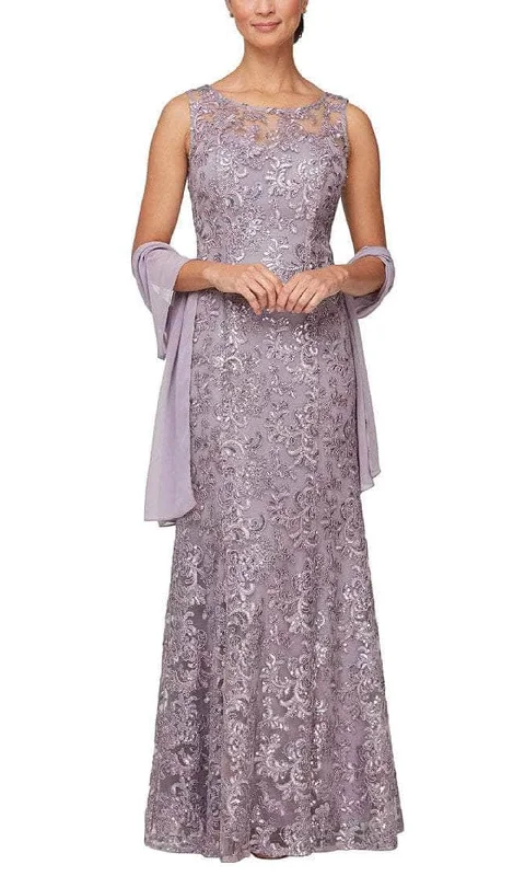 Women's Date Night Outfit Spring Fashion Alex Evenings - 81171128 Sleeveless Lace Dress with Shawl