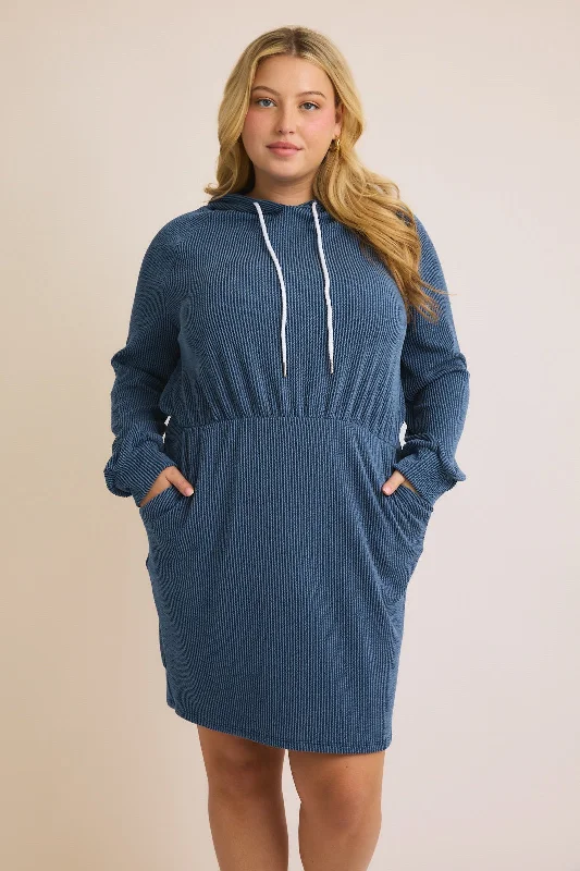 Women's Workout Garments Evening Looks Plus Size Textured Long Sleeve Hooded Dress