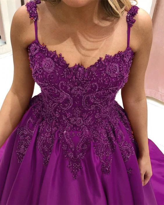 Women's Everyday Attire Wardrobe Essentials Purple Sweetheart Ball Gown Prom Dresses Lace Embroidery Beaded   cg14461