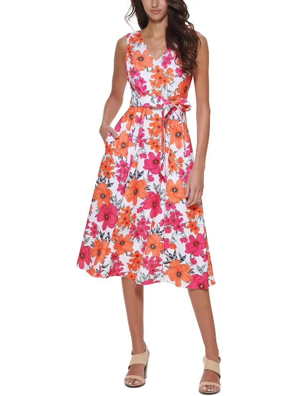 Women's Clothing Latest Fashion Womens Floral V-Neck Midi Dress