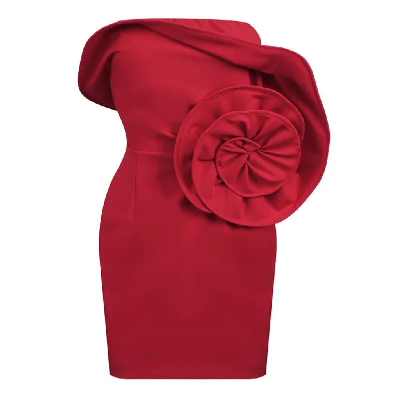 Women's Contemporary Apparel Limited-Time Offer Asymmetrical Ruffle Rosette Strapless Corset Bodycon Mini Party Dress