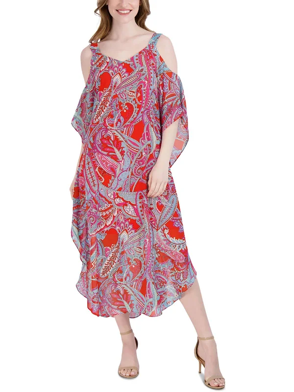 Women's Office Attire Evening Elegance Womens Paisley Chiffon Maxi Dress