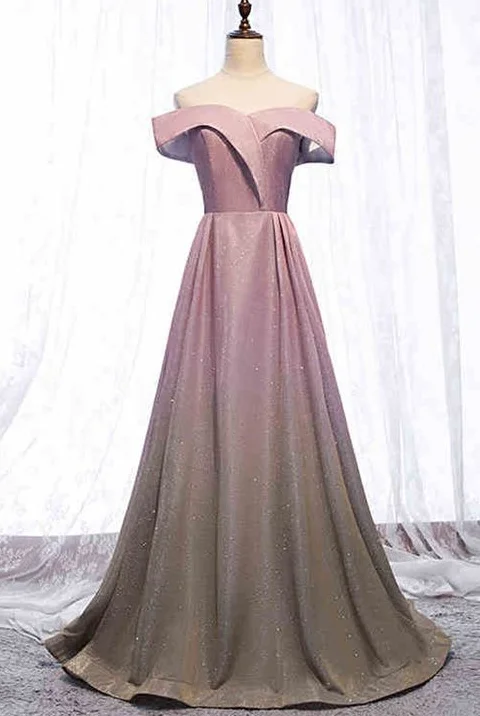 Casual Attire For Women Feminine Soft - Hued Styles A Line Floor Length Long Prom Dress Cap Sleeve Sparkly Gradient Prom Party Gowns cg2040