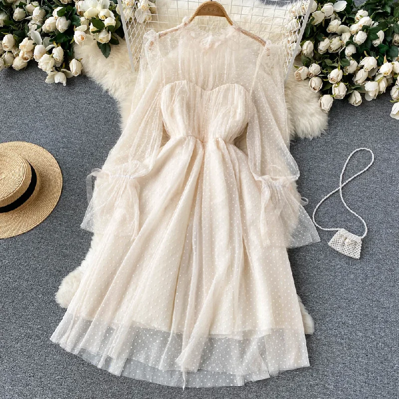 Women's Vacation Clothes Spring Fashion Cute tulle long sleeve dress fashion dress     S203