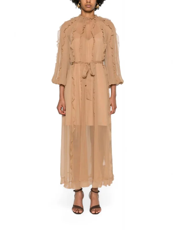 Women's Trendy Clothes Great Prices On Feminine Styles Tranquility Billow Midi Dress In Tan