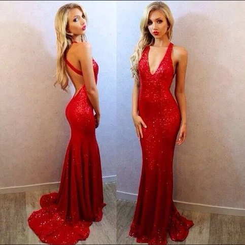 Women's Seasonal Garments Seasonal Fashion Mermaid Evening Dress,Sequin Prom Dress,Open Back Evening Gowns   cg14305