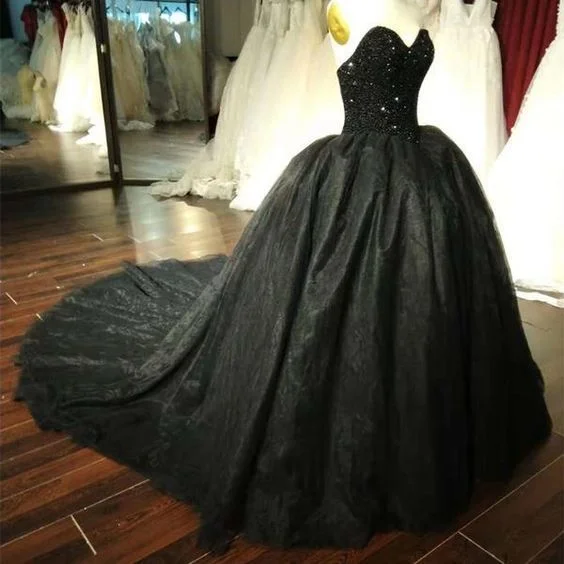 Women's Chic Outerwear Attire Special Offer Gorgeous Black Sweetheart Crystal Ball Gown Sweet 16 Dress, Black Party prom Gown   cg14470