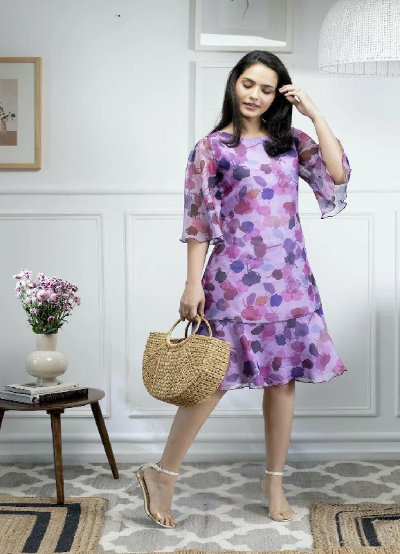 Women's Sporty Clothes Fashion Essentials Floral Print A Line Dress - Lavender