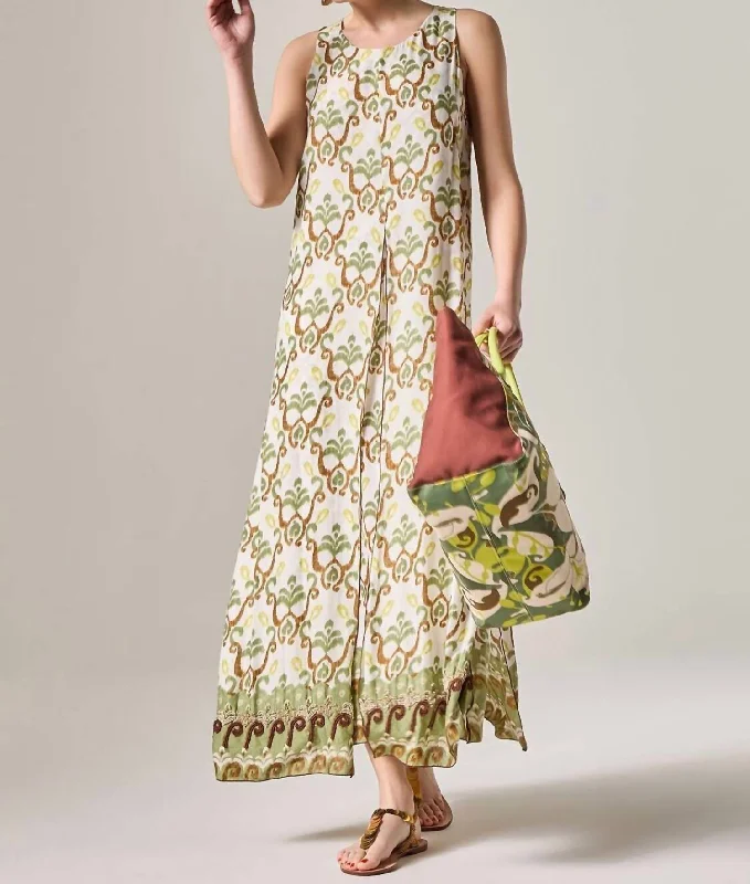 Women's Transitional Apparel Casual Chic Maxi Dress In Green/brown