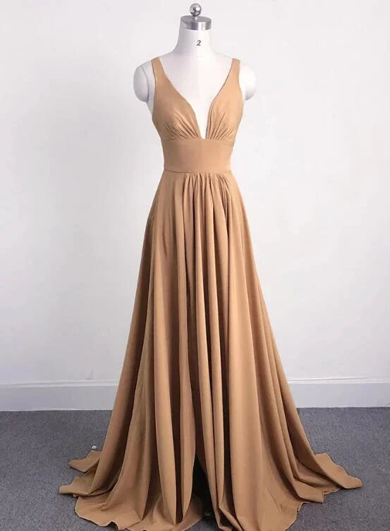 Women's Evening Clothing Elevate Your Wardrobe Charming Slit Long V-Neckline Bridesmaid Dress, Beautiful Party Gown  gh462