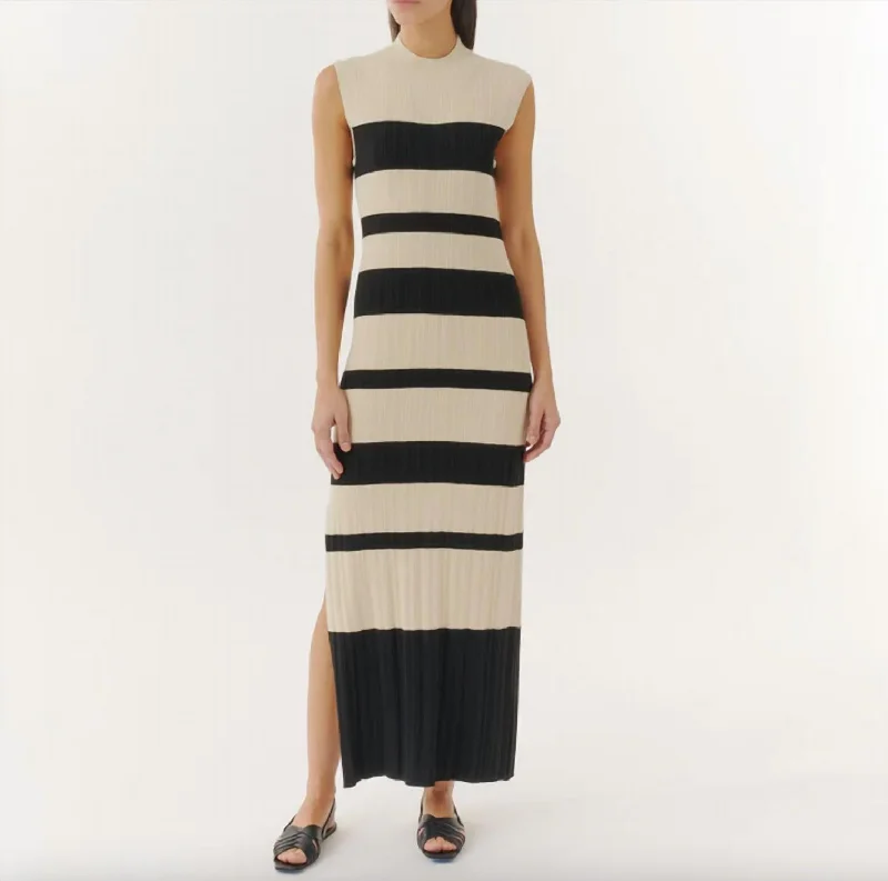 Women's Clothes For Work Events Beat The Heat In Tropical Styles Variegated Stripe Maxi Dress In Linen Black