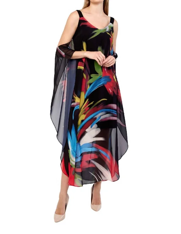 Women's Clothing Sets Trendy Styles Printed Maxi Dress In Black Multi