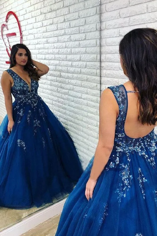 Affordable Fashion Clothing For Women Last Chance Sale Ball Gown Royal Blue Beaded Long Plus Size Prom Dress with Open Back   cg15311