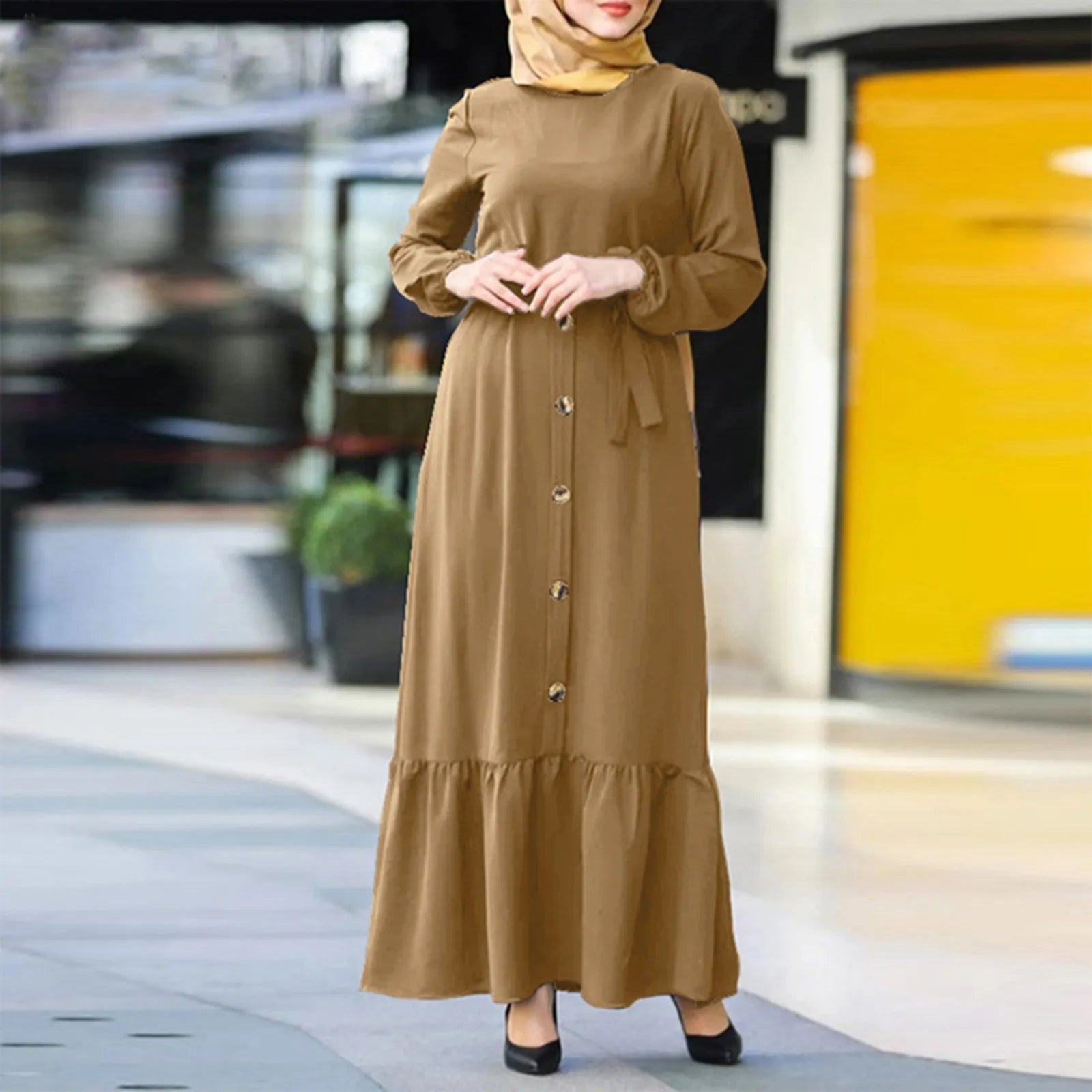 Chic Women's Outfit Special Occasion Wear JuliaFashion - Round Neck Muslim Robe Jilbab Abaya Hijab Women Islamic Clothing Solid Long Sleeve Ramadan Maxi Caftan Marocain Dress