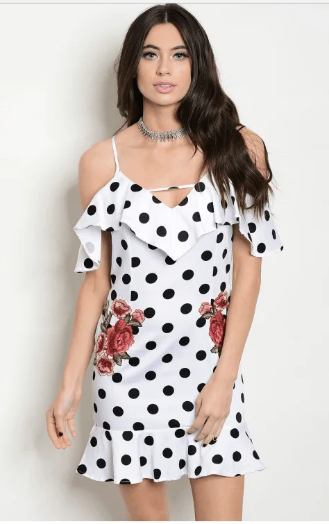 Women's Trendy Garments Chic Styles PEARL’S POLKA DOT & FLORAL RUFFLE DRESS