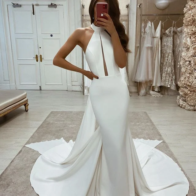 Women's Outfit Early Access To Art Deco Styles Sale Sheath Ivory Halter Minimalist Wedding Dresses Sleeveless Open Back